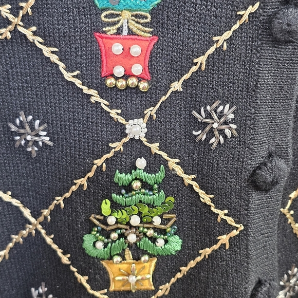 OHI Vintage Christmas Embroidered Cardigan Faux Fur Collar Button Front Size XL - Picture 4 of 14